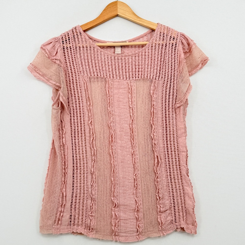 Forever 21 Top Women Large Pink Ruffle Flutter Sleeve Coquette Boho Fairycore